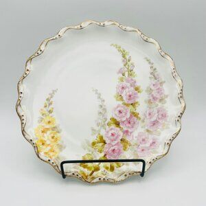 Antique Hand-Painted Limoges France, Floral Scalloped Gold Edge Serving Plate, F